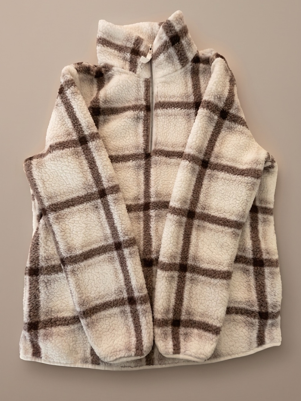 Olive + Oak Sherpa Plaid Quarter Zip Pullover XL